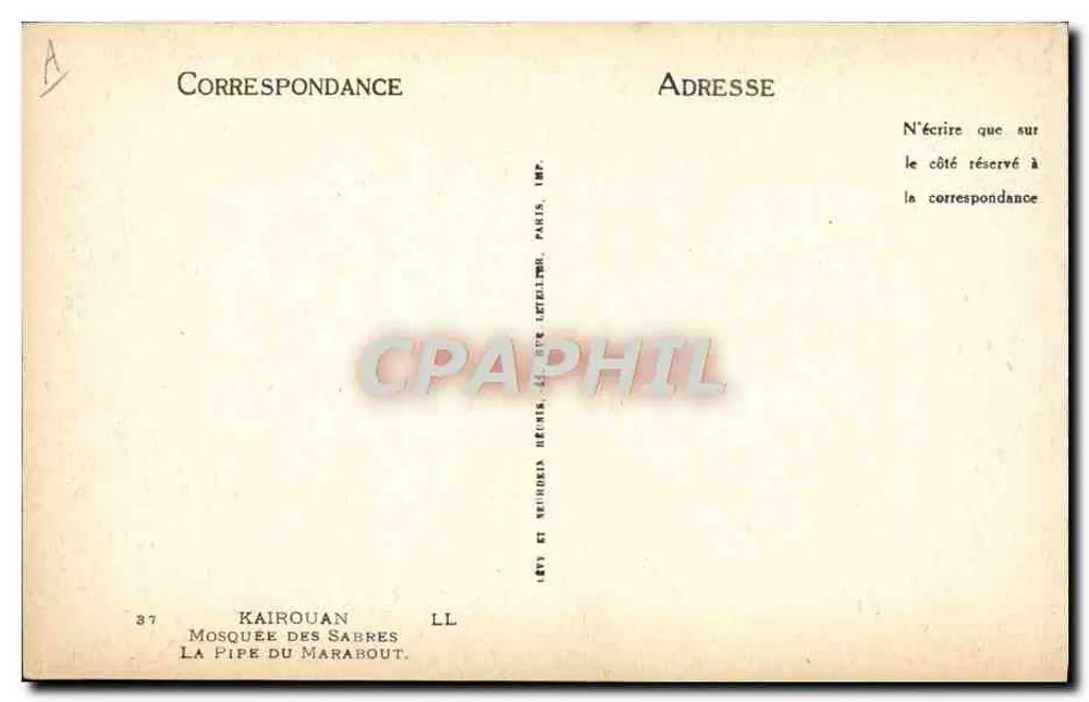 Moschee der Schwerter — Kairouan — Verlag: Levy et Frères, Paris - Rückseite