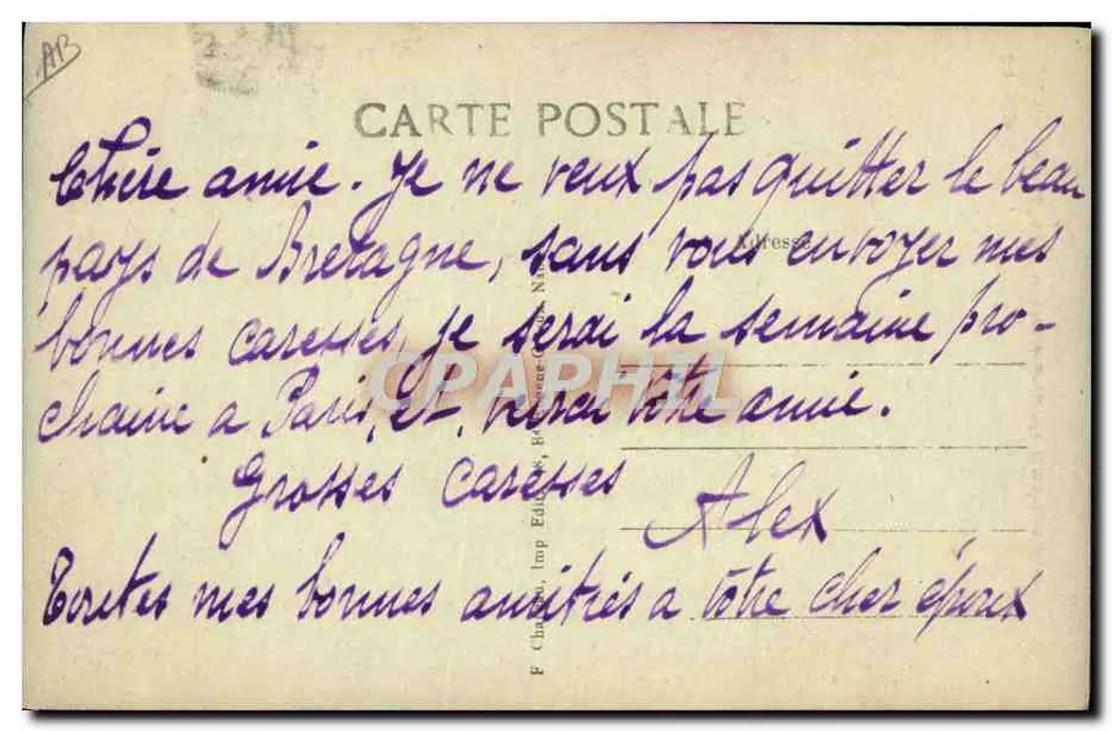 In der Bretagne — Alte Bretonin, die ihre Pfeife raucht — P. Chanteur, Imp. Editeur, Rennes - Rückseite