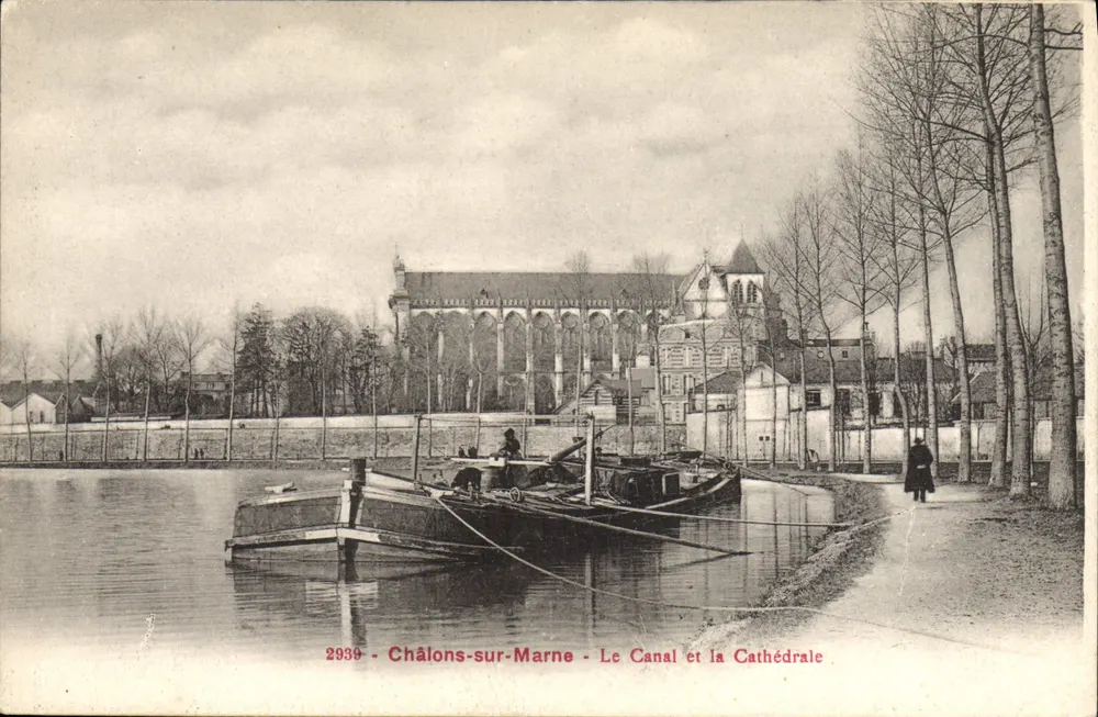 Châlons-sur-Marne — Der Kanal und die Kathedrale — Phototypie A. Rep et Fillette à Château-Thierry - Vorderseite