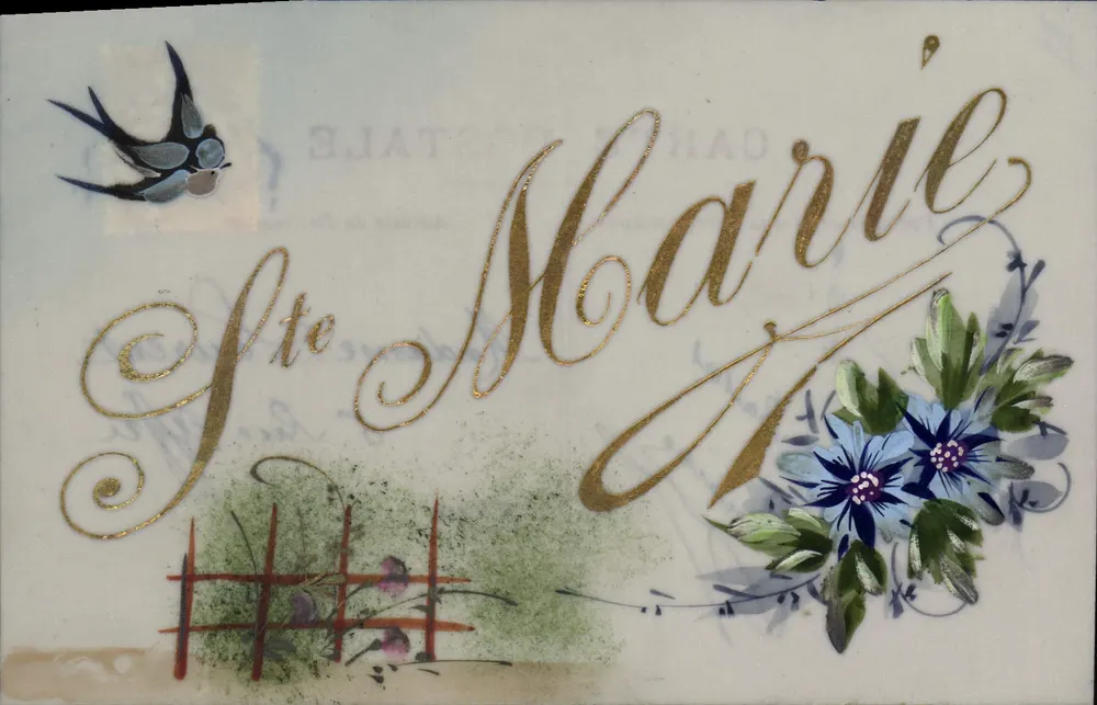 Sainte-Marie — dekorative Ansichtskarte mit Vogel und Blumen — unbekannter Verlag - Vorderseite