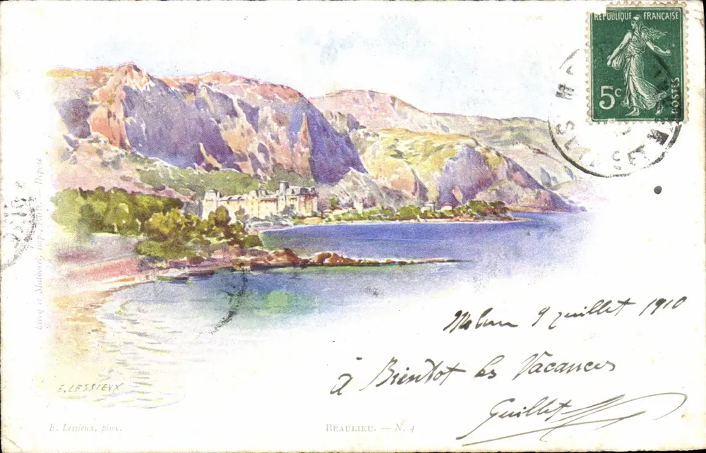 Briandot les Vacances — vue du lac et du château — E. Lessieux, Beaulieu - N. 4 - Vorderseite