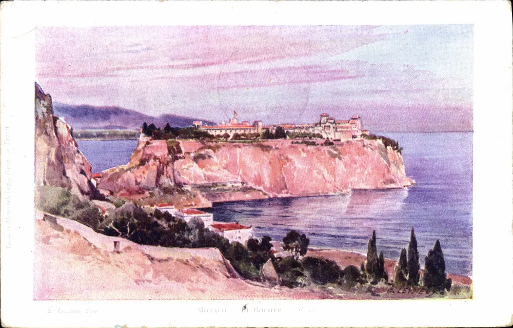 Monaco - Der Felsen — gemalte Ansicht — R. Lewe — M. 22 - Vorderseite
