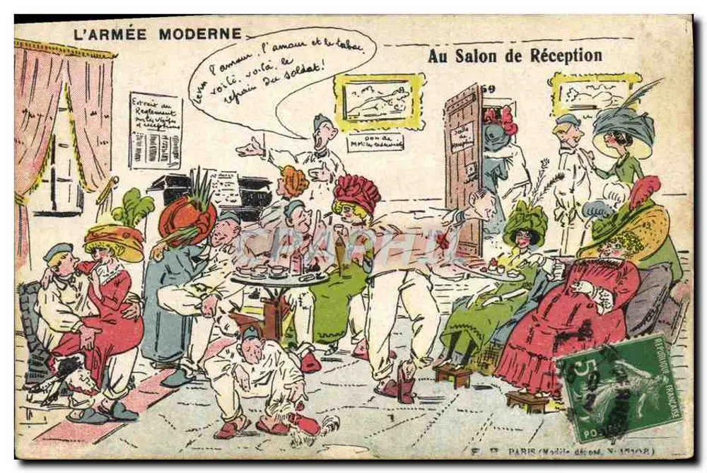 DIE MODERNE ARMEE — Liebe und Tabak — Im Empfangssaal — E.R., Paris, n° 59 - Vorderseite
