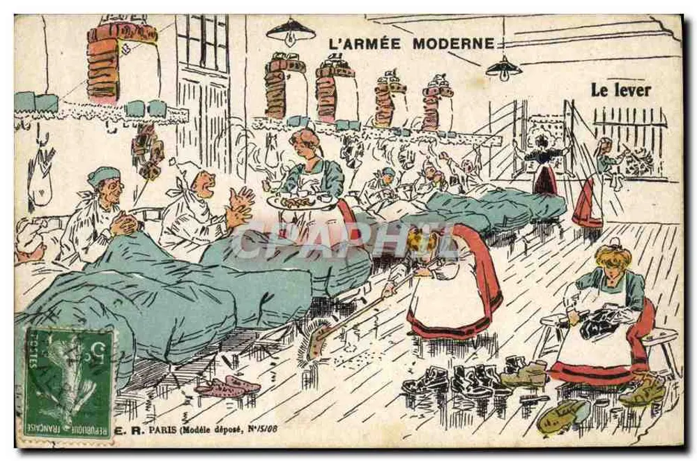DIE MODERNE ARMEE — Das Aufstehen — E.R. PARIS (Geschütztes Modell, Nr. 15/08) - Vorderseite
