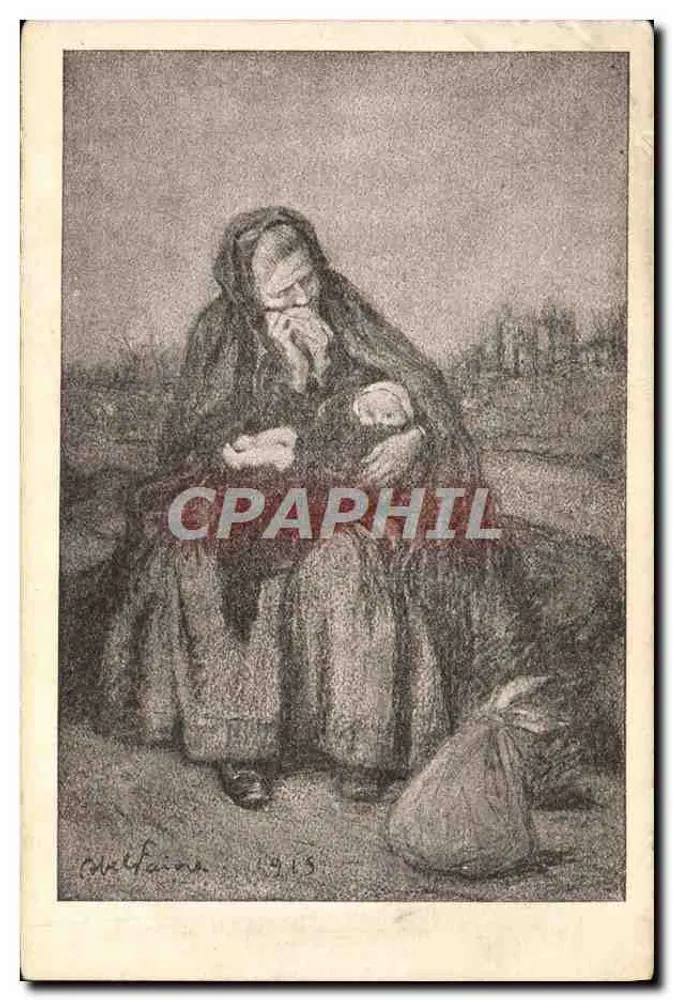 Femme tenant un enfant — scène de rue — dessin de M. Melfauna, 1913 - Vorderseite