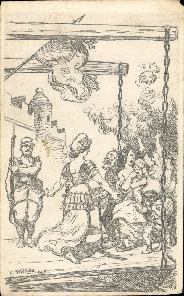 Kriegsszene — hängende Kopf — A. Wellette 1918 - Vorderseite