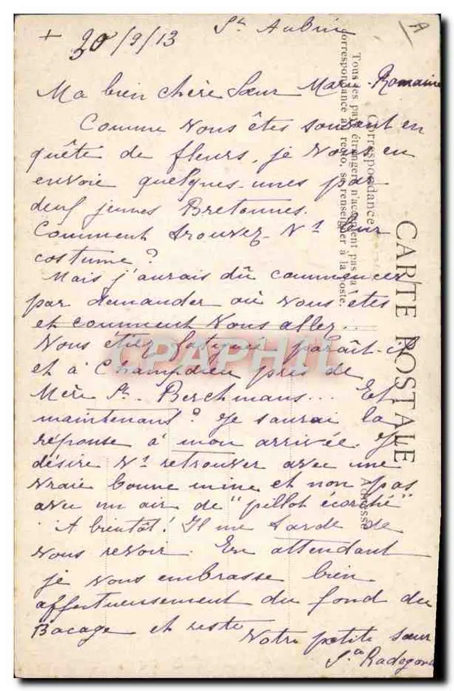 Junge Mädchen in alter Mode von Concarneau — BRETONISCHE TRADITIONSKLEIDUNG — Verlag E.D. Nr. 280 - Rückseite
