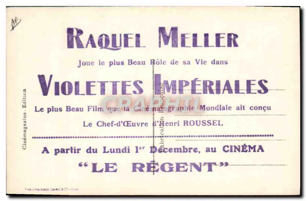 Raquel Meller — Imperiale Violette — André Roanne - Rückseite