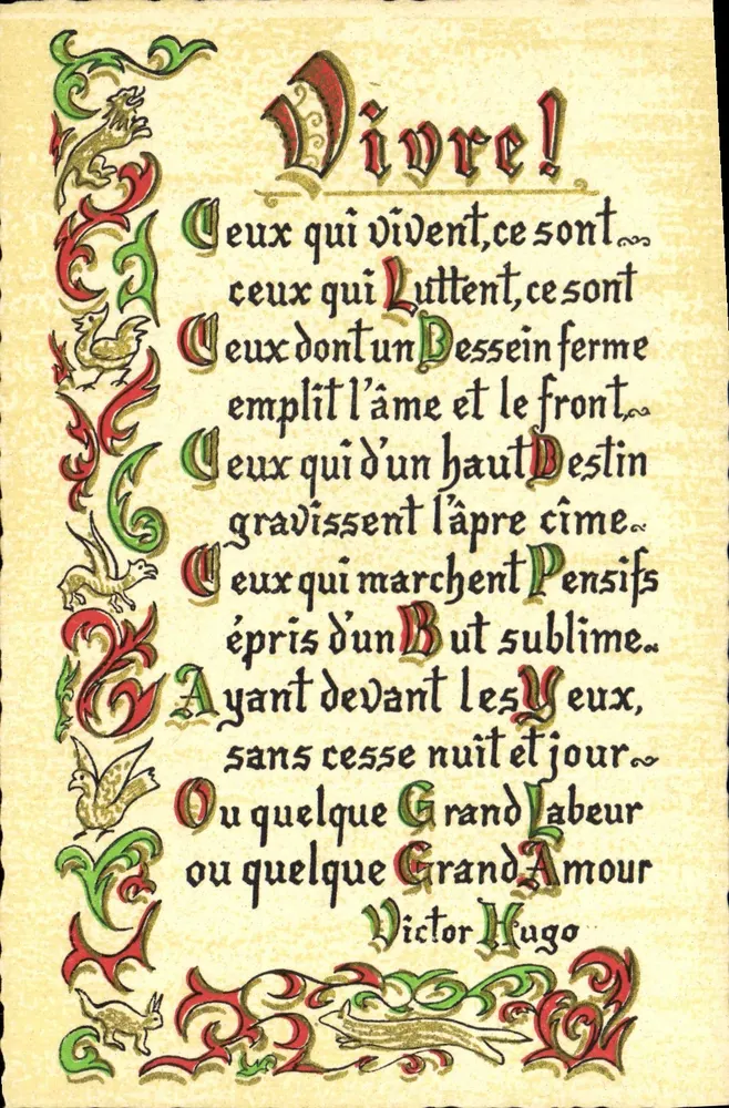 Victor Hugo — Poema 'Viver!' — Roussel, Rouen, V1 - Frente