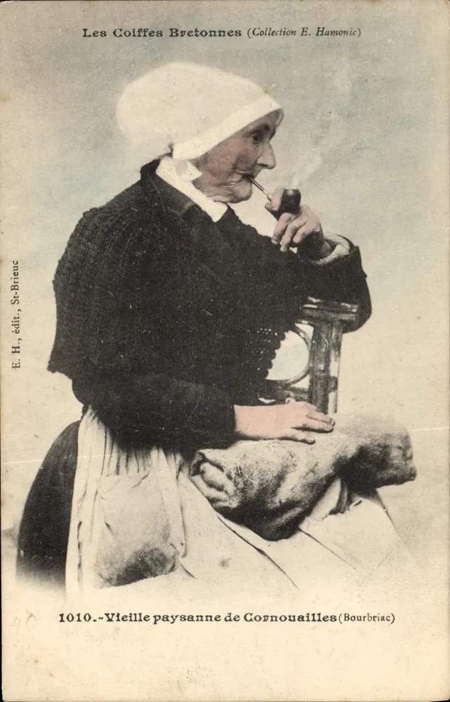 Die Bretonischen Schleier — Alte Landfrau aus Cornwall (Bourbriac) — E. H., Verlag, St-Brieuc, Nr. 1010 - Vorderseite