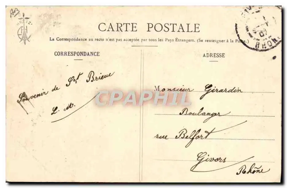 Velha Camponesa de Cornouaille — Bretanha — Coleção E. Hamonic, St-Brieuc - Verso