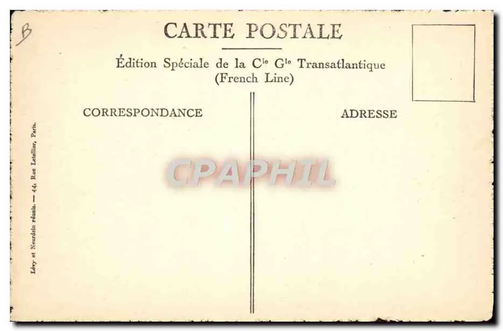 S/S "de GRASSE" — Der Große Salon der Passagierkabine — Sonderausgabe French Line - Rückseite