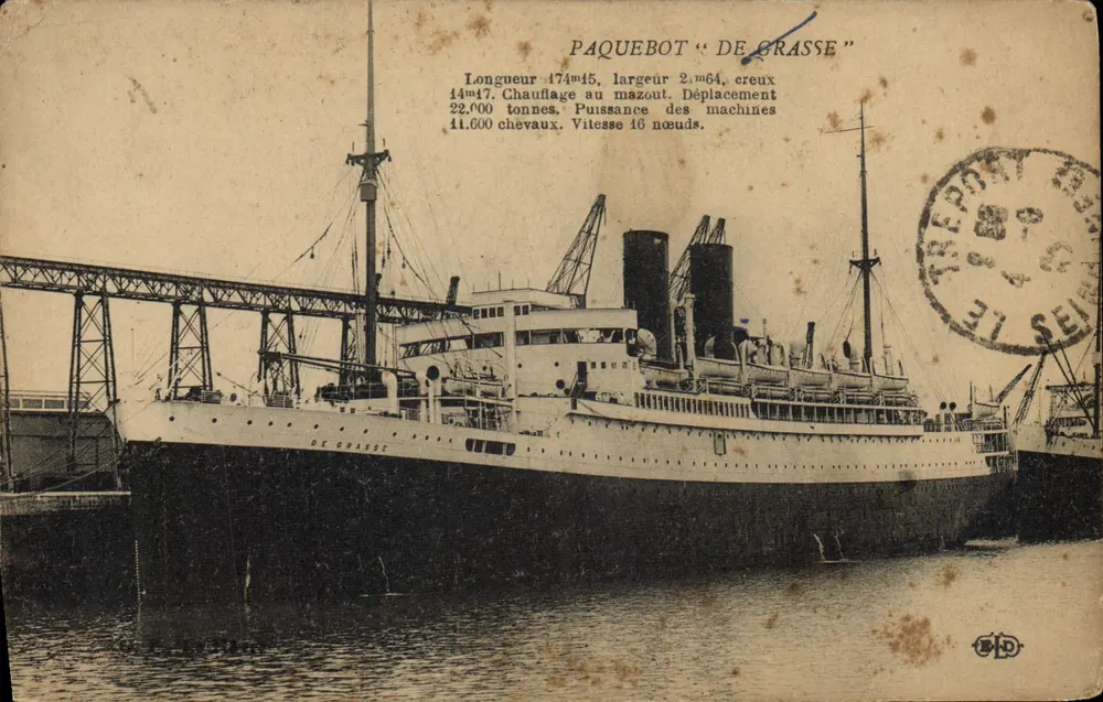 Navio de passageiros "De Grasse" — porto — editor B.D. - Frente