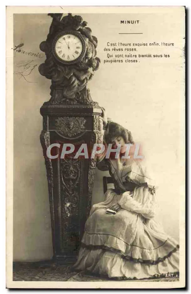 Mitternacht — Gedicht und kunstvoll gestaltete Uhr — Art. X - Vorderseite
