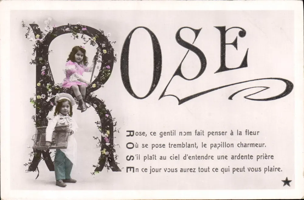 Dois crianças em uma grande letra R decorada com flores — Rosa — Editora Étoile, Paris - Frente
