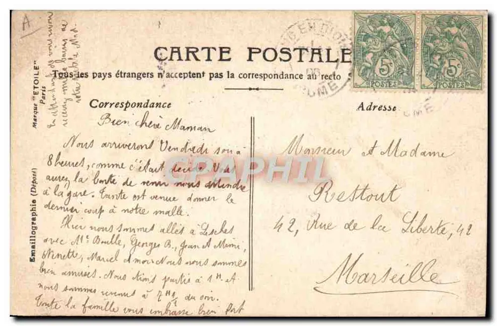 Madeleine — Dekorative Ansichtskarte im Art Nouveau-Stil — Verlag: Marque Étoile, Paris - Rückseite