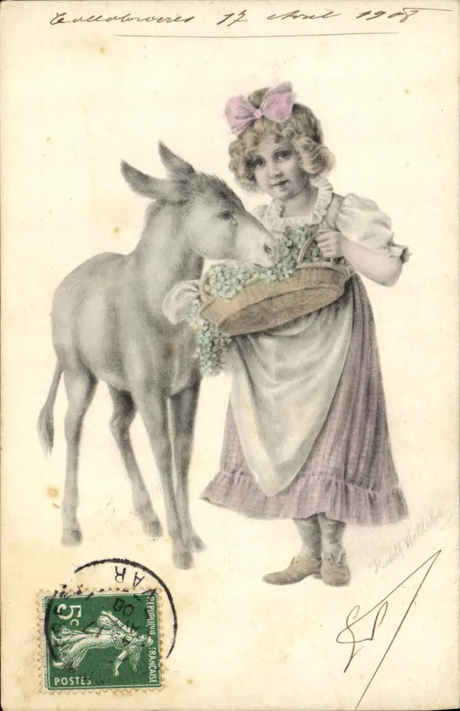 Fille et âne — scène pastorale — Rudolf Wettluba, n° B.K.W.I. 2678-6 - Awers