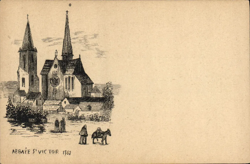 Abadia Saint-Victor — vista da abadia em 1753 — gravura - Frente