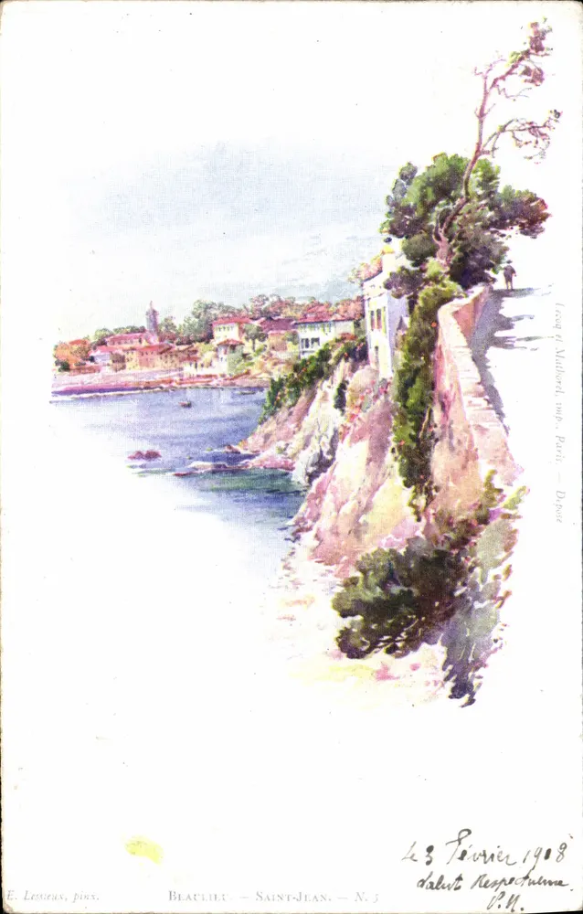 Beaulieu - Saint-Jean — Aussicht zur Küste — E. Lessieux, pinx. — N. 5 - Vorderseite