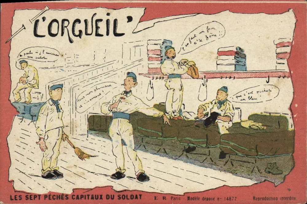 Stolz — Die Sieben Todsünden des Soldaten — E.R. Paris, eingetragenes Modell Nr. 14877 - Vorderseite