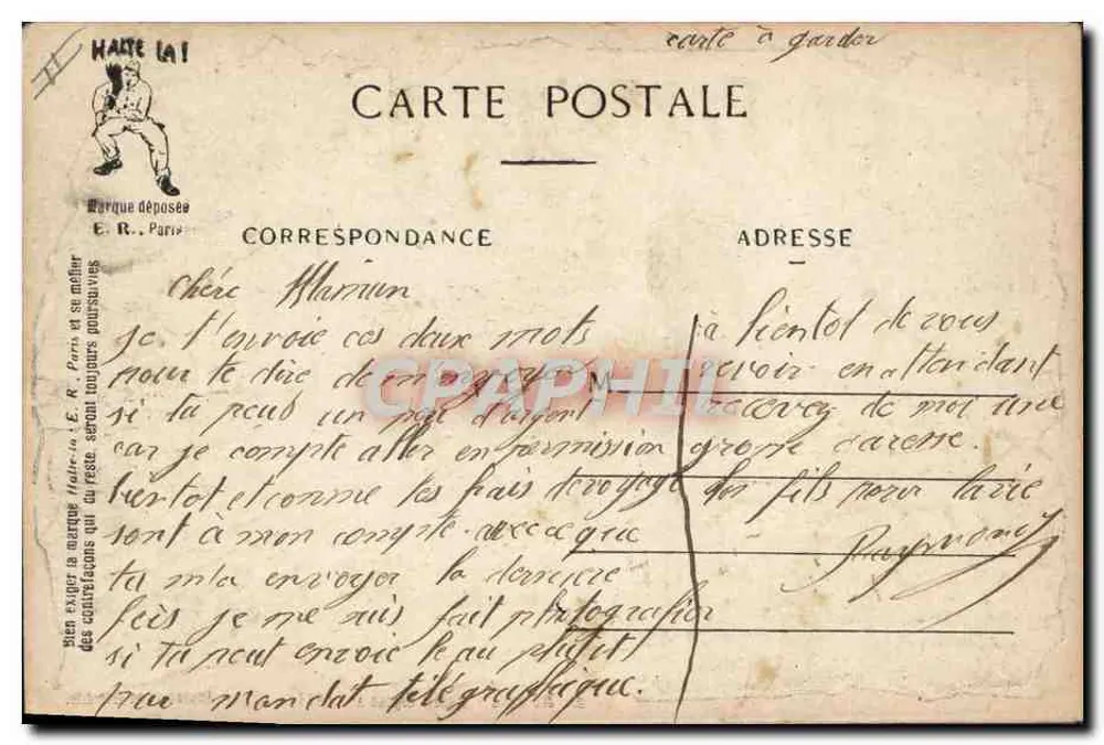 Die Faulheit — Die Sieben Todsünden des Soldaten — E. R. Paris, Modell angemeldet n° 14877 - Rückseite