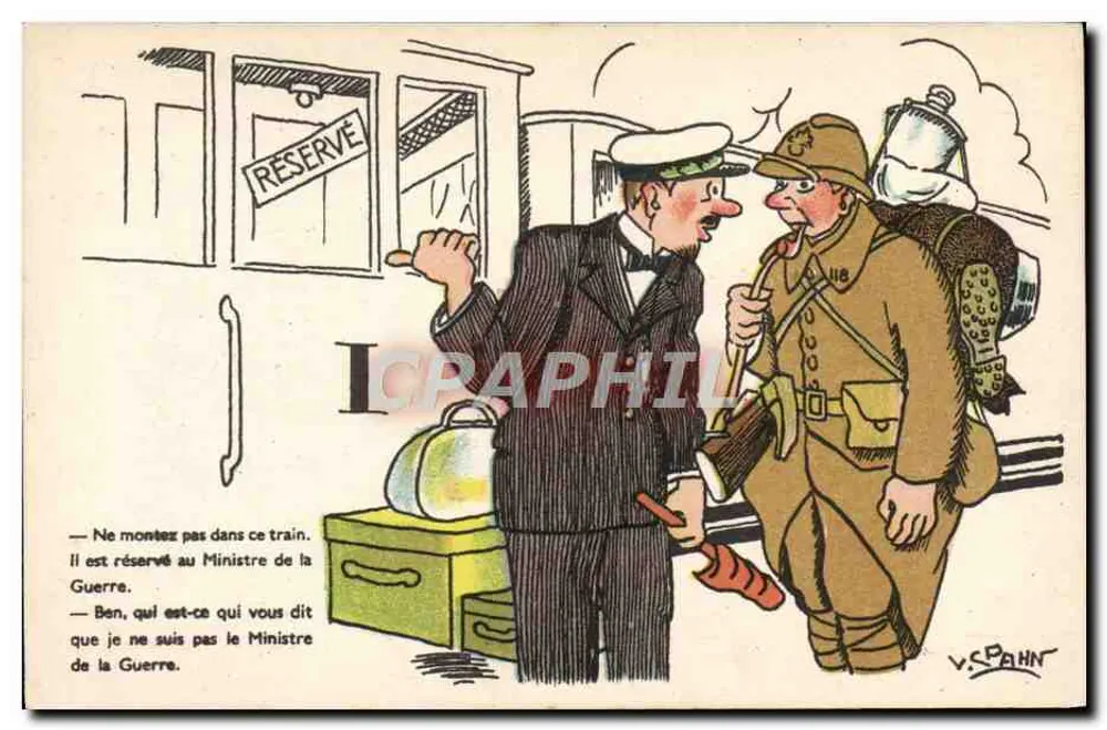 Soldado e funcionário na estação — Trem reservado — V. P. Bahn - Frente