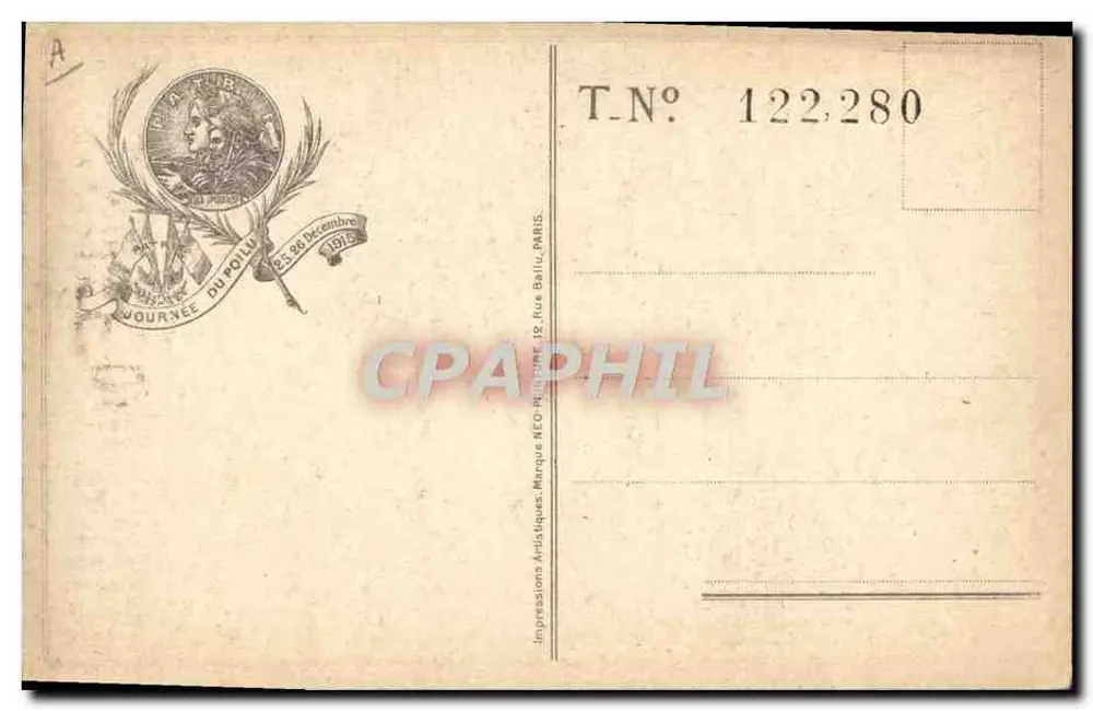 Tag des Poilu — 25. und 26. Dezember 1915 — Mark NEO, Paris - Rückseite