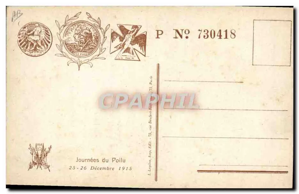 Tag des Poilus — 25. und 26. Dezember 1915 — L. Lapina, Paris - Rückseite
