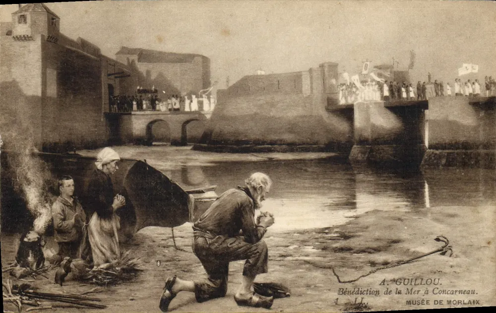 Bénédiction de la Mer à Concarneau — scène religieuse au bord de l'eau — A. Guillou, Musée de Morlaix, n° 11 - Vorderseite