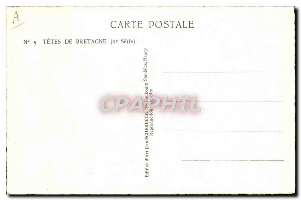 Hoofd van een Bretonse vrouw — serie 'Hoofden van Bretagne' — Artistieke uitgave Scherbeck, Nancy - Achterkant