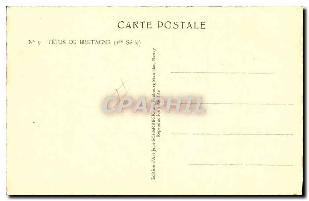 Retrato de homem idoso — Bretanha — Edição de Arte Scherbeck, Nancy, N° 9 - Verso