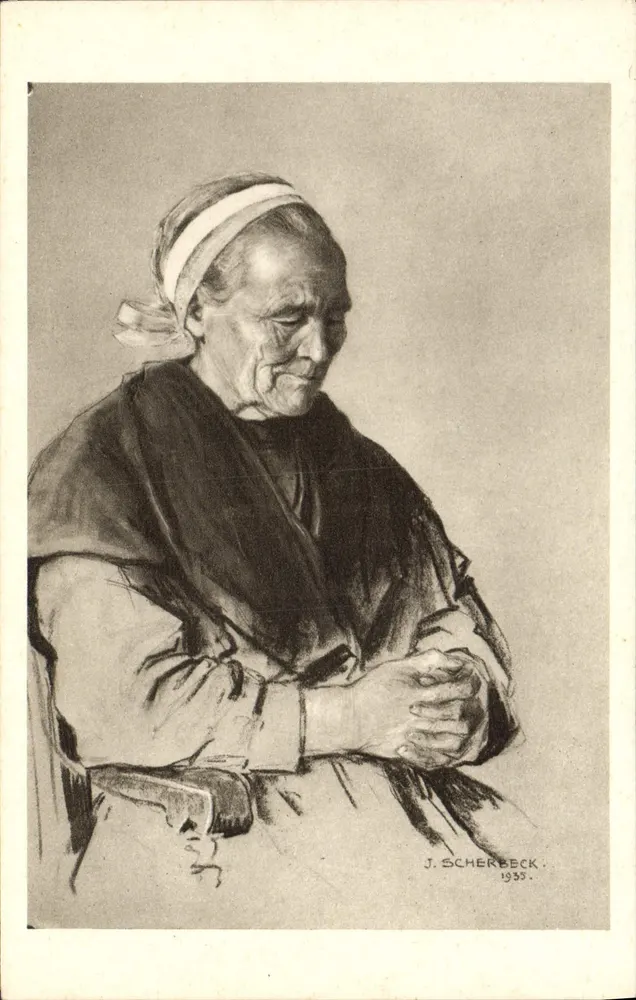 Retrato de uma velha mulher — Bretagne — J. Scherbeck, 1933 - Frente