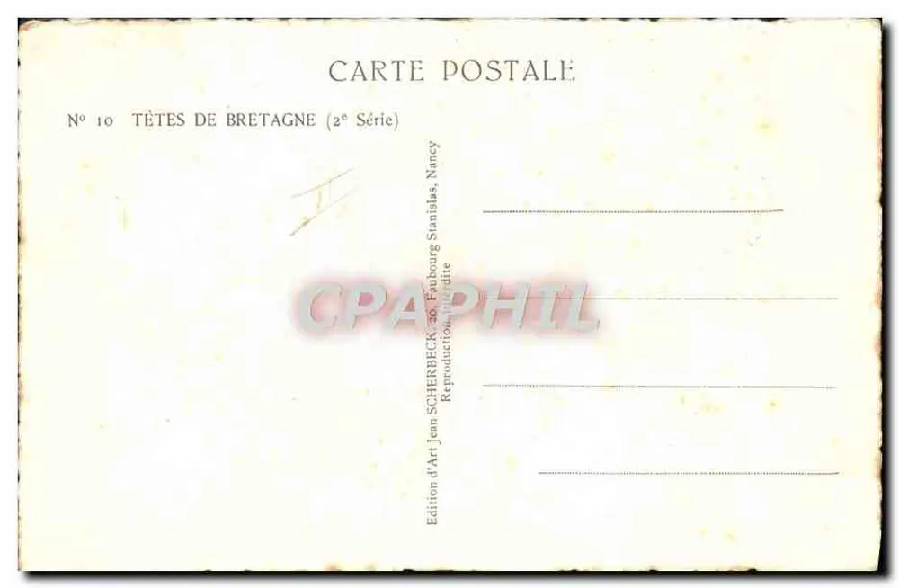Porträt einer lächelnden Frau — Bretagne — Kunstausgabe Scherbeck, Nancy, 2. Serie, Nr. 10 - Rückseite