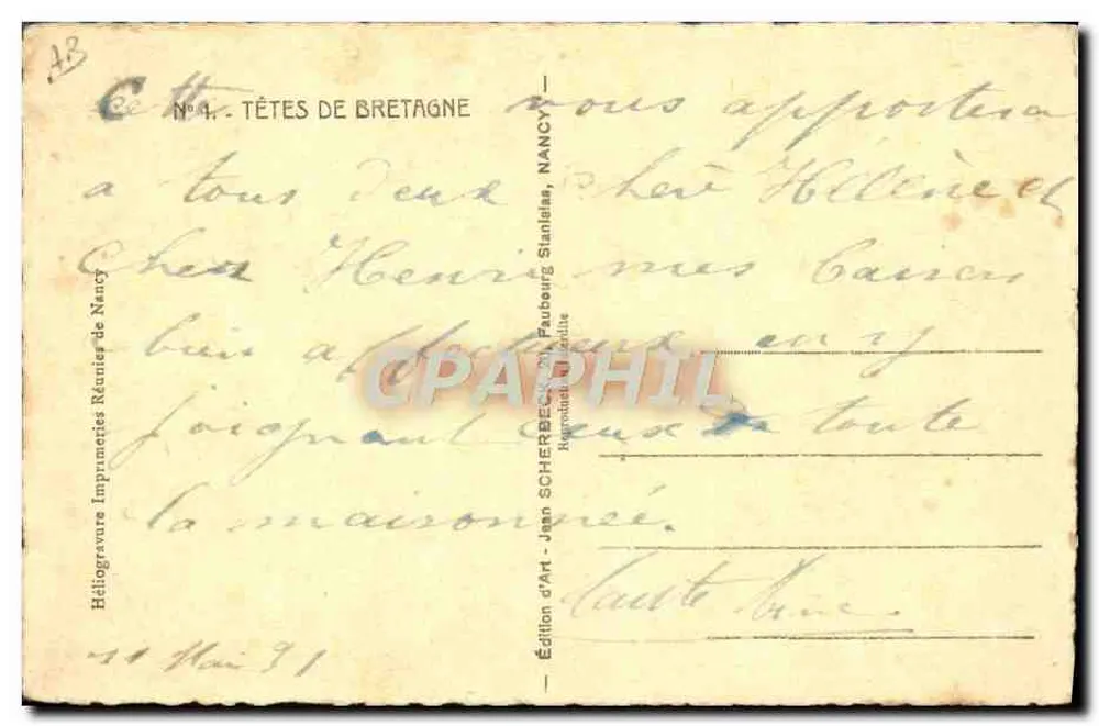 Retrato de un hombre anciano — Cabezas de Bretaña, N°4 — Héliogravure d'Art, Nancy - Reverso