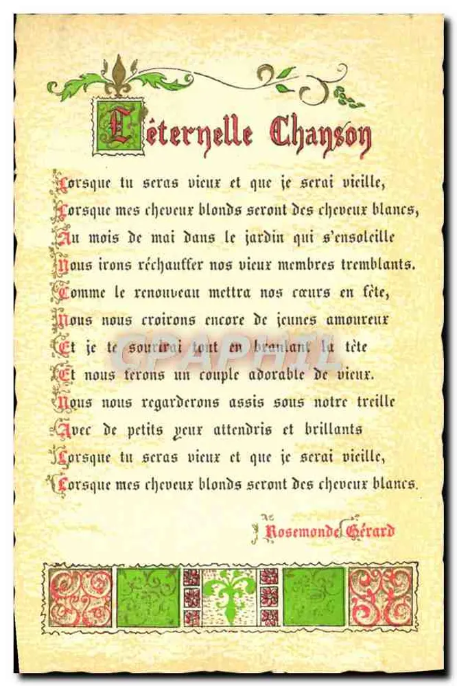 Canção Eterna — poema de Rosemonde Gérard — editor Roussel Bousin, n° L 30 - Frente