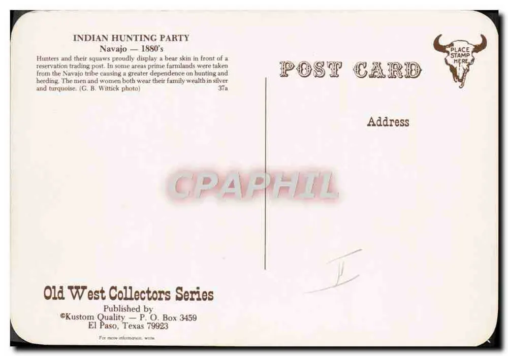 Indian Hunting Party — Navajo — 1880er — Old West Collectors Series, n°37a - Rückseite