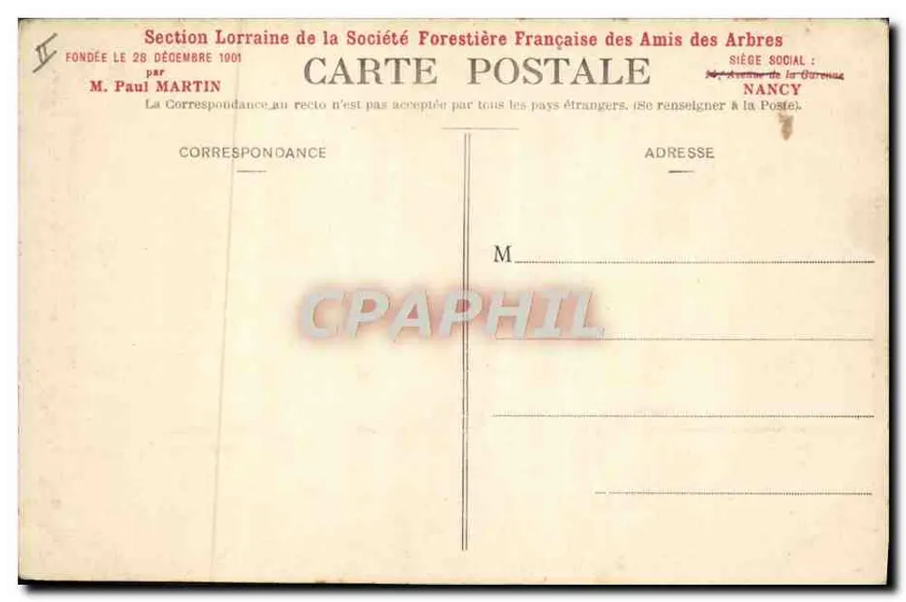 Pavilhão das Florestas — Exposição Internacional de Nancy — Seção Lorena da Sociedade Florestal Francesa dos Amigos das Árvores - Verso