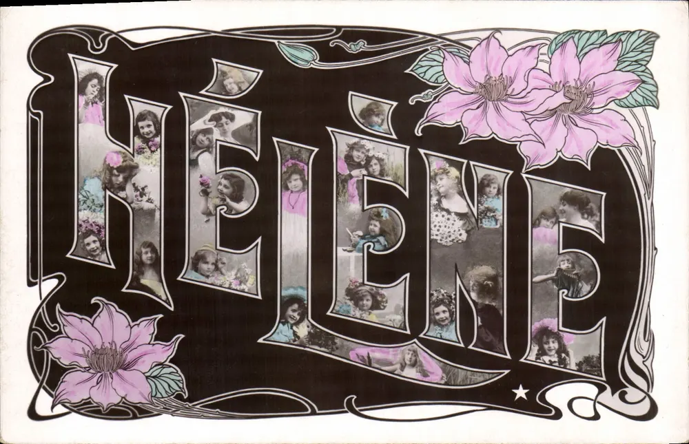 HÉLÈNE — Tarjeta postal decorativa con letras adornadas con retratos de chicas — Marca 'ÉTOILE' París - Anverso