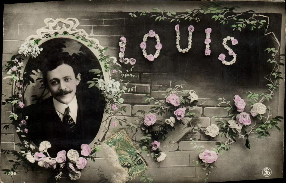 Portrait von Louis — Blumendekoration und Name in Rosenbuchstaben — Verleger S. n° 1786 - Vorderseite