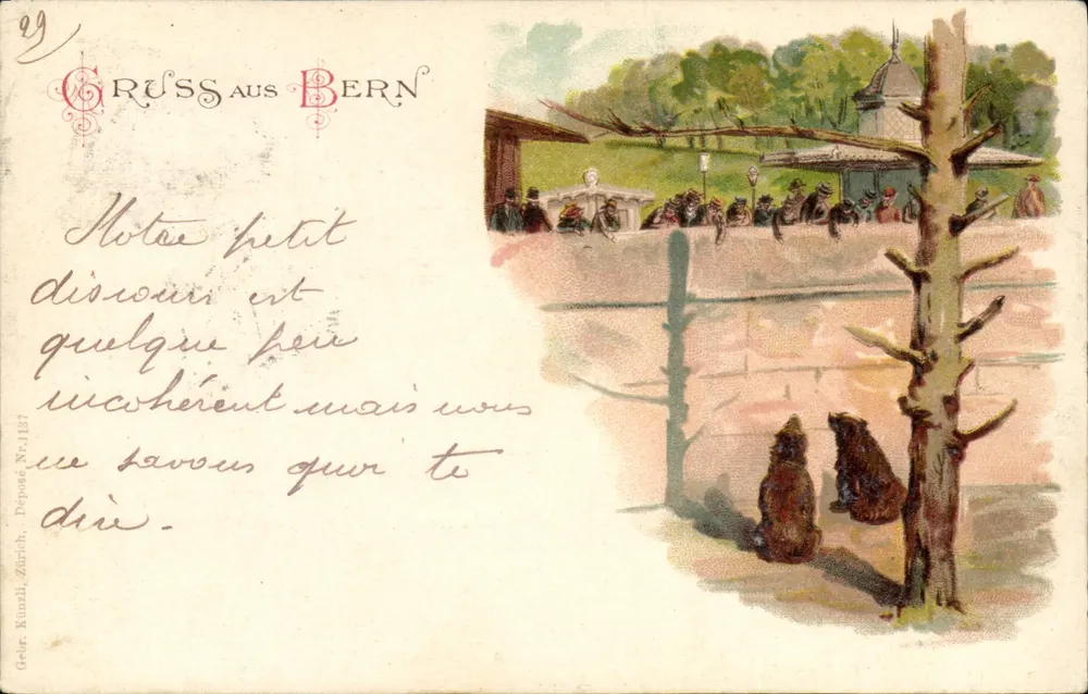 Urso em um recinto de zoológico — Gruss aus Bern — Gebr. Kunzli, Zürich, Nr. 1137 - Frente
