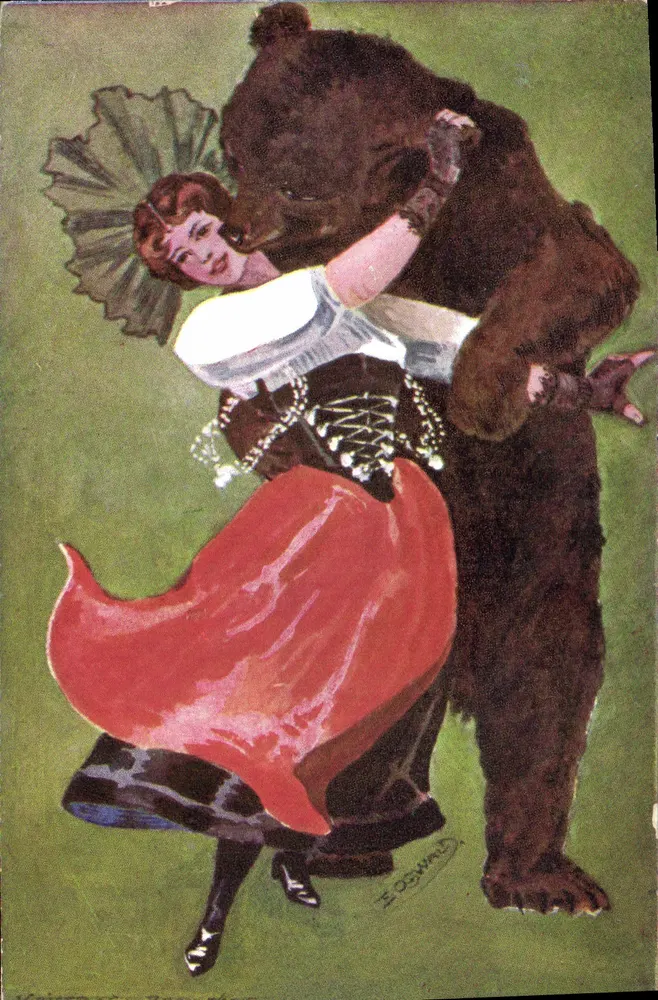 Dança com o urso — ilustração de E. Oswald — editor desconhecido - Frente