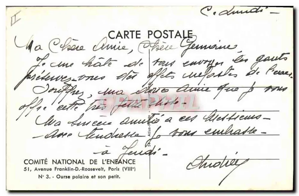 Polarne niedźwiedzie i ich młode — COMITÉ NATIONAL DE L'ÉNÉANCE, N° 3 - Rewers