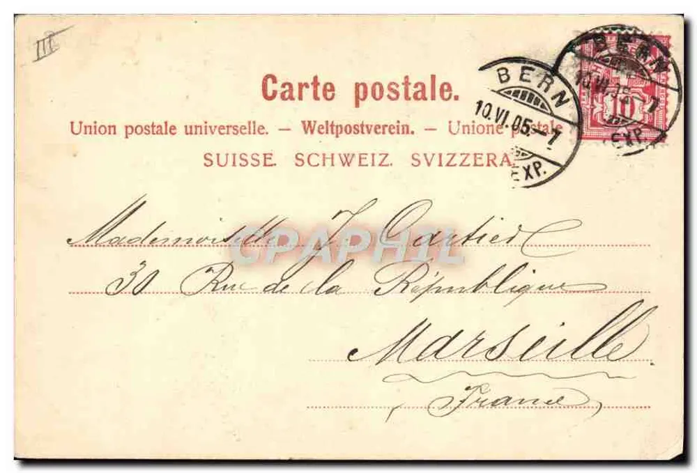 Femme en costume berneois — avec ours — éditeur Verlag v. Friedr. Wagner, Bern - Verso