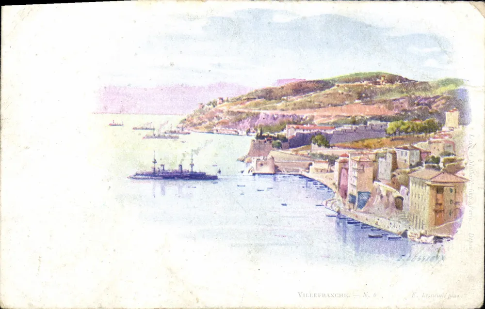 Villefranche — Ansicht des Hafens mit Schiff — E. Lessieux, N. 6 - Vorderseite