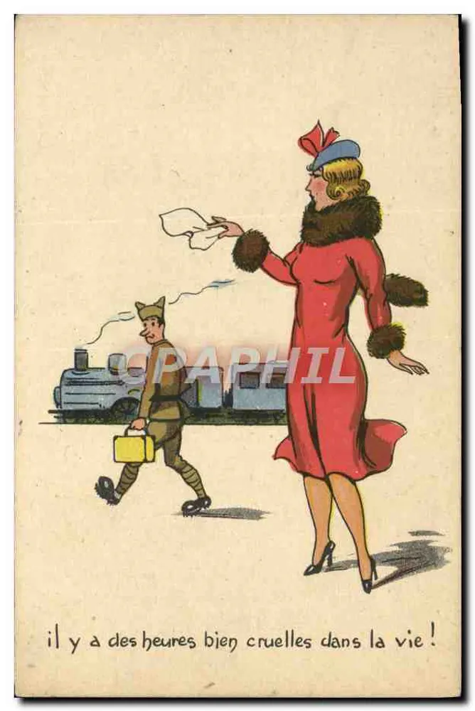 Frau in rotem Kleid und Soldat am Kai — Abreise-Szene — Druckerei Frankreich, Nr. 100/29 - Vorderseite