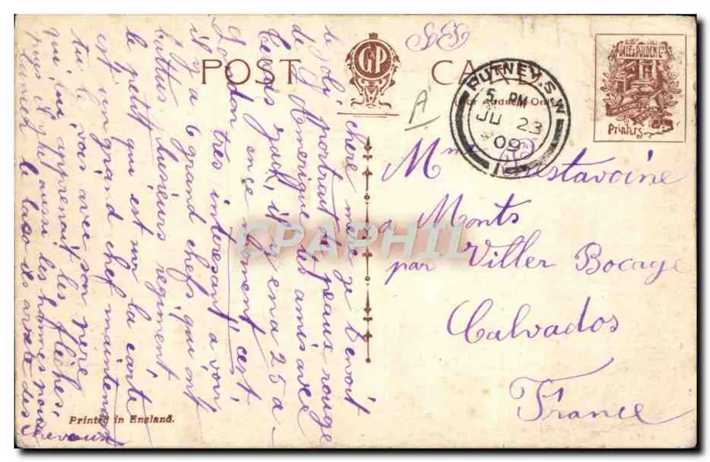 Enfance d'Hiawatha — scène d'Indiens dans la forêt — éditeur 'Printed in England' (verso) - Rückseite
