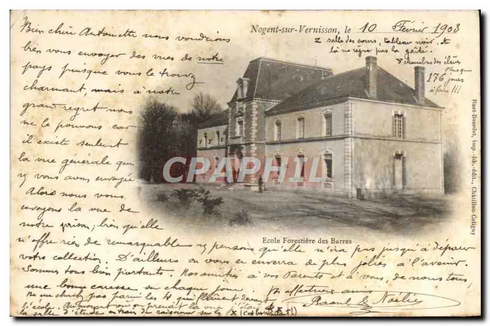 Escuela Forestal de las Barres — Nogent-sur-Vernisson — Editor: Rue Beaumont, Imp. Th. d'Arc, Châtillon-Coligny - Anverso