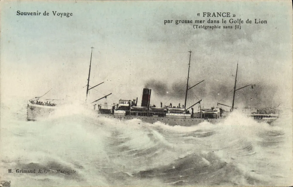 « FRANCE » auf See im Golf von Lion — Reiseerinnerung — H. Grimaud & Cie - Marseille - Vorderseite