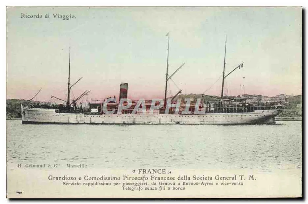 Französischer Piroscaph « France » — Dienst Genova-Buenos Aires — H. Grimaud & C° - Marseille - Vorderseite