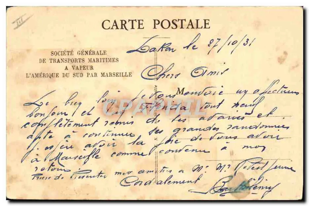 Paquebot "FLORIDA" — paquebot de la S.G.T.M. — éditeur S.G.T.M. - Verso